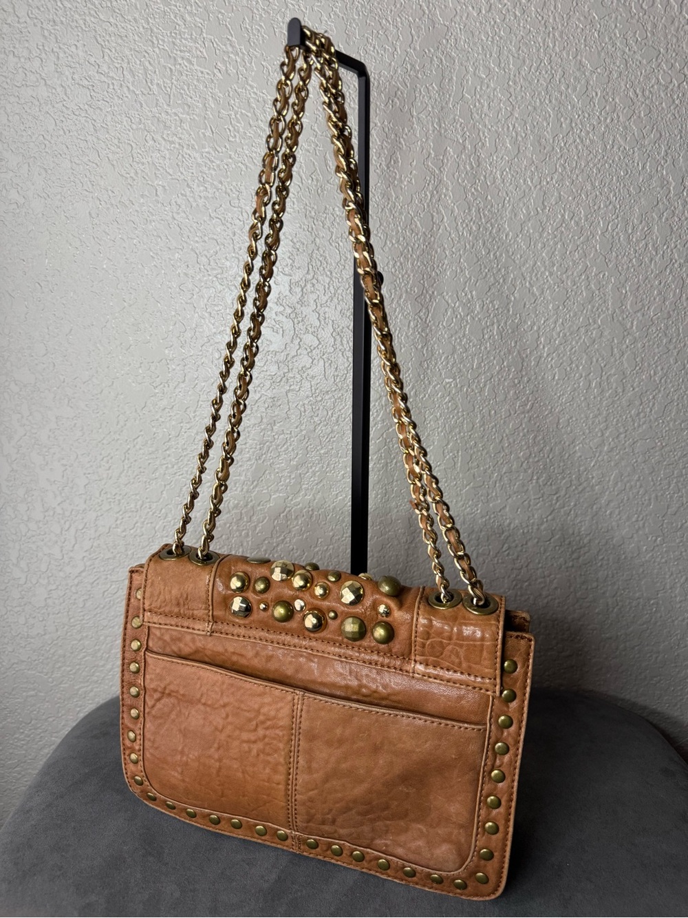 Hype Studded Brown Crossbody Shoulder Bag Chain Strap Festival Purse - Picture 2 of 16